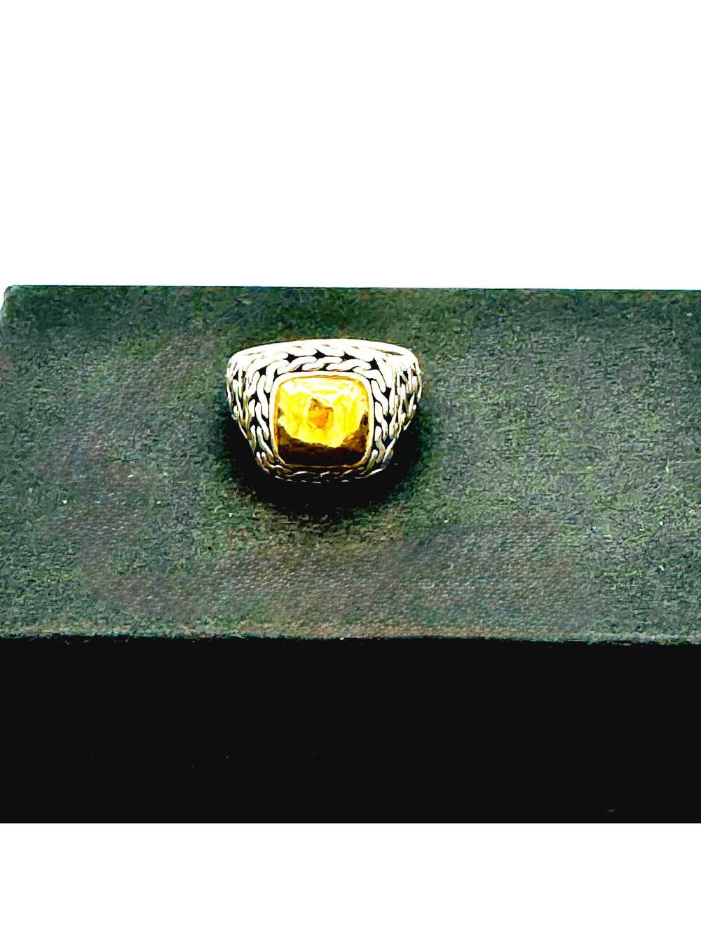 John Hardy 22k gold Palu hammered square center sterling silver ring; size 8.5